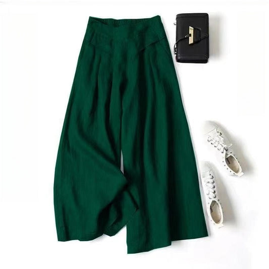 High-Waisted Linen and Cotton Blend Culottes