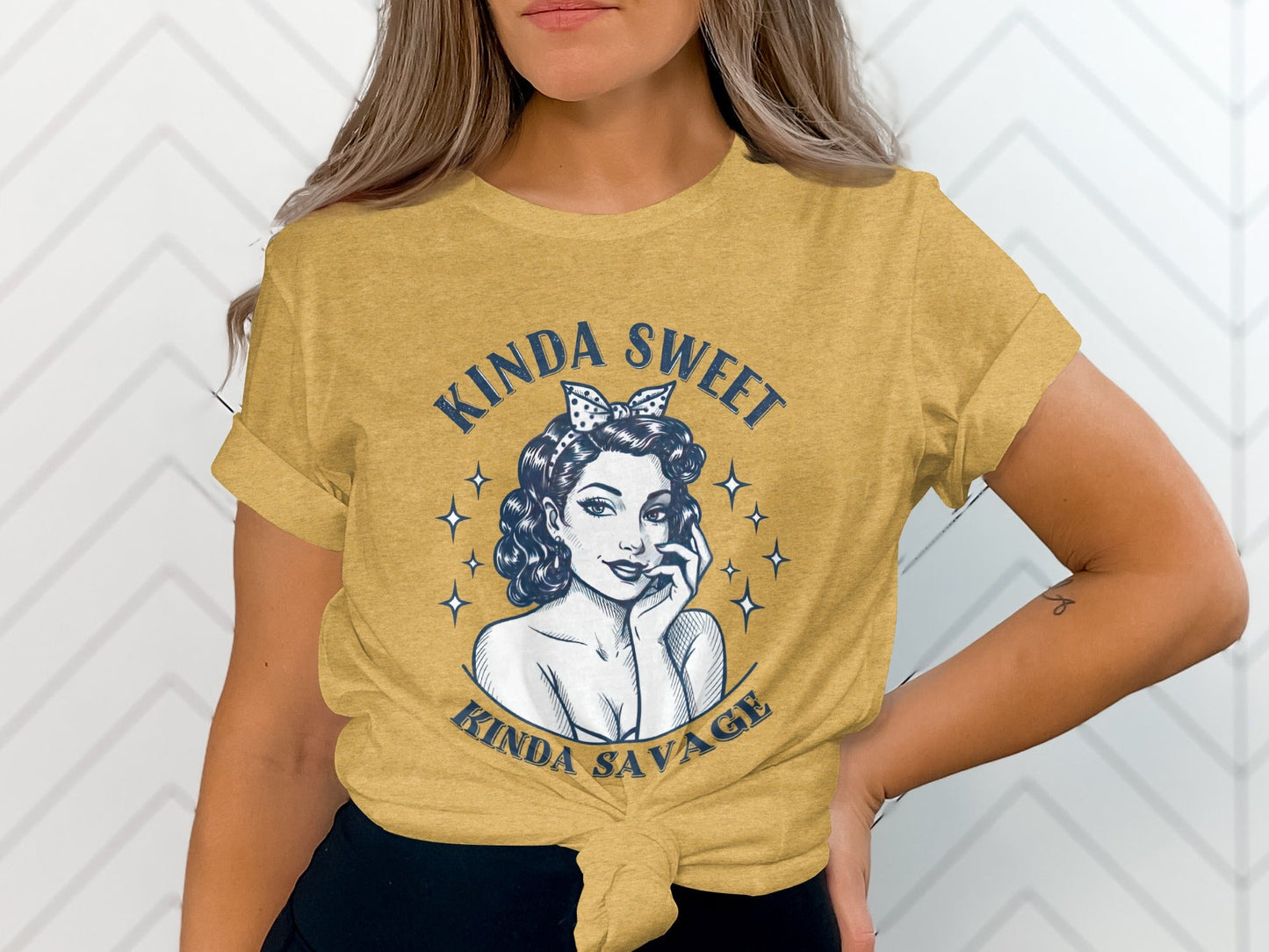 Kinda Sweet Kinda Savage Pinup Girl Stylish Design T-Shirt
