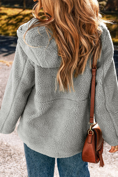 Fleece Zip Up Drawstring Hooded Pocketed Jacket