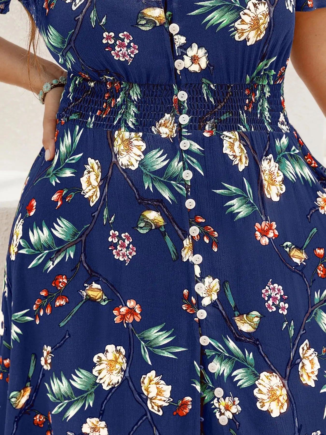 Plus Size Floral V Neck Short Sleeve Maxi Dress