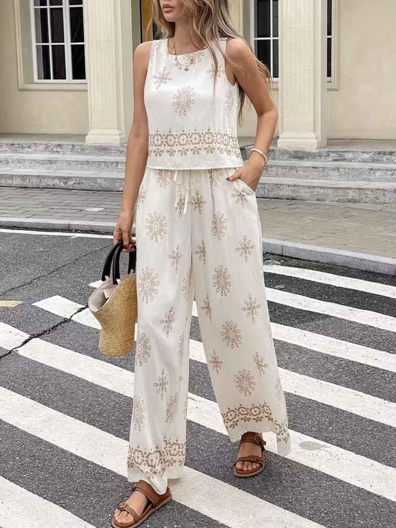 Sleeveless Top and Wide Leg Pants Set