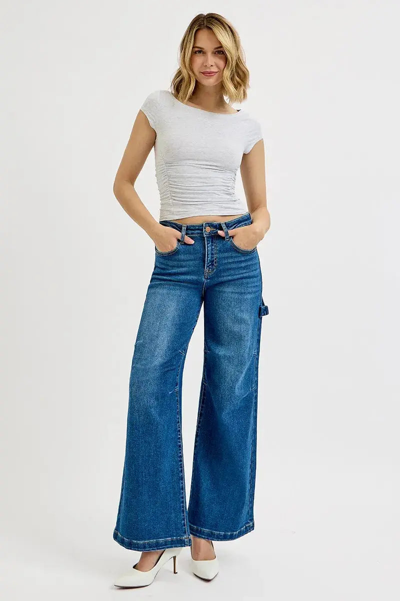 RISEN Jeans - Plus Size High Rise Wide Leg Patch Detailed Jeans