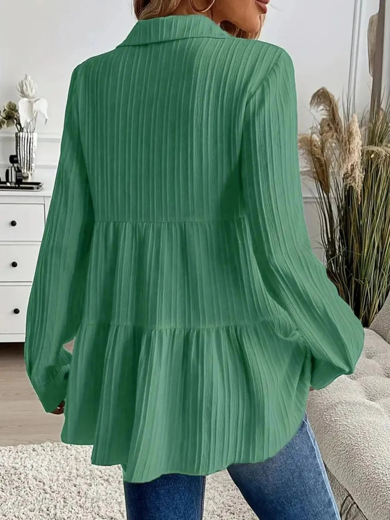 Striped Tiered  Button Down Shirt