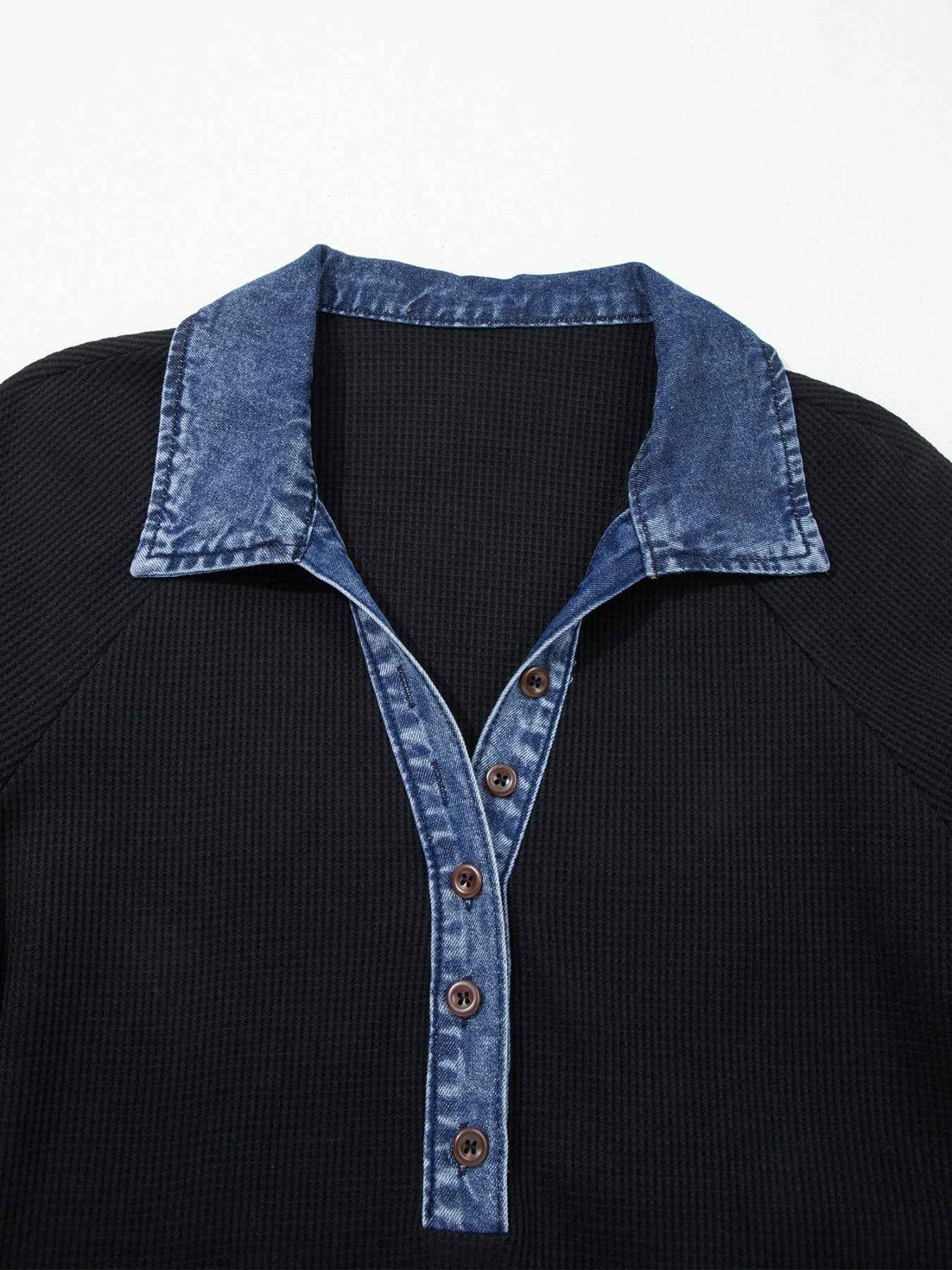 Denim Trim Button Detail Top