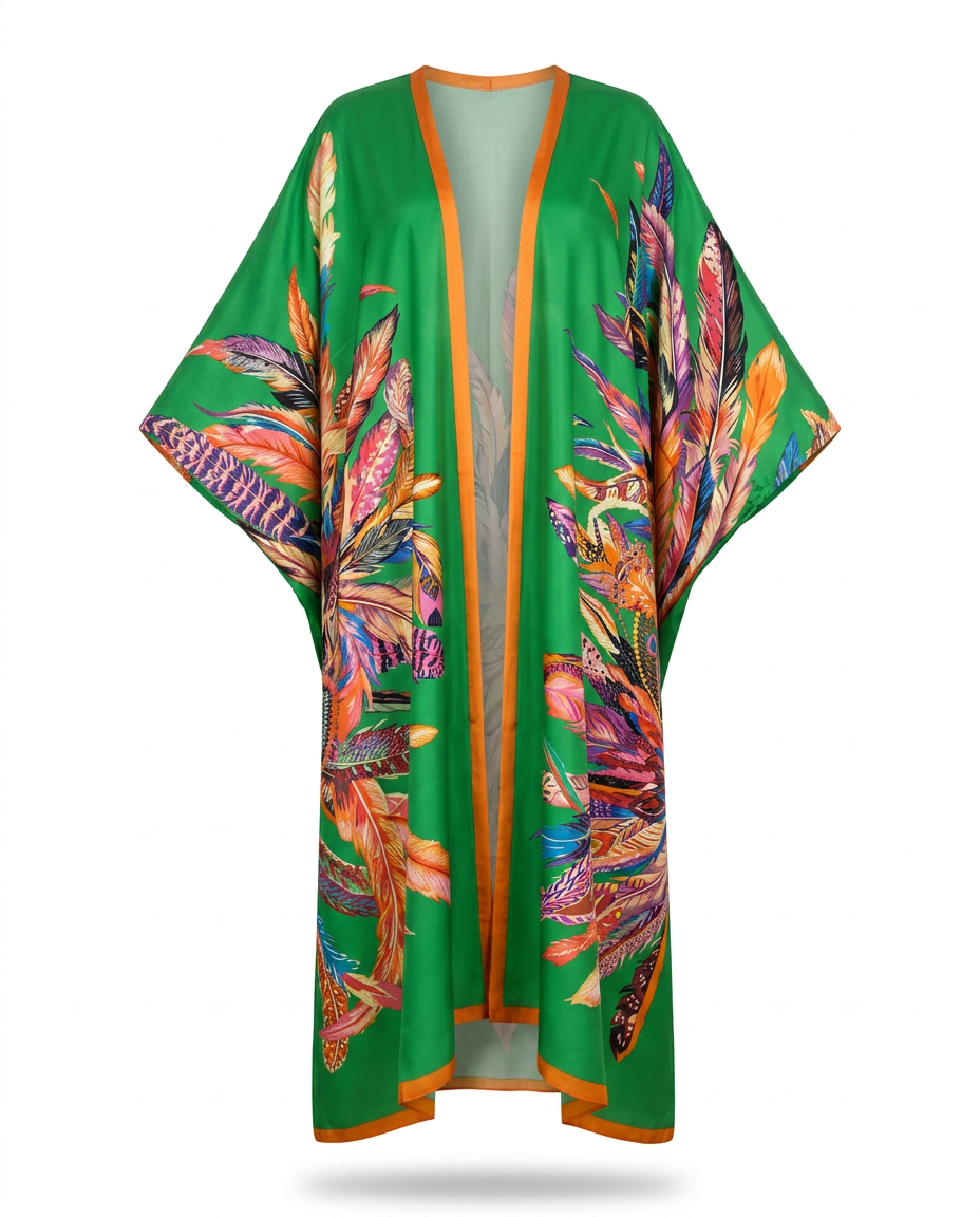 Vibrant Feather Print Kimono