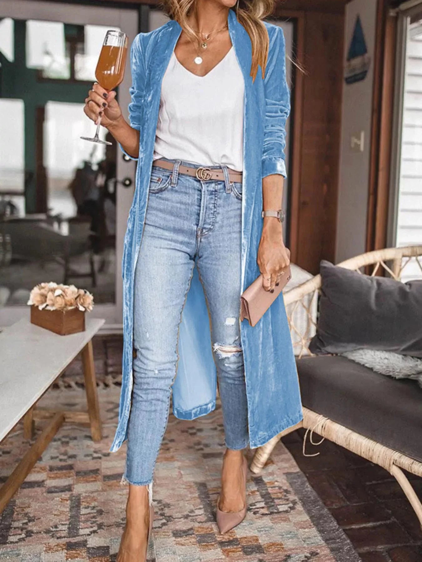 Velvet Luxe Open Front Longline Cardigan