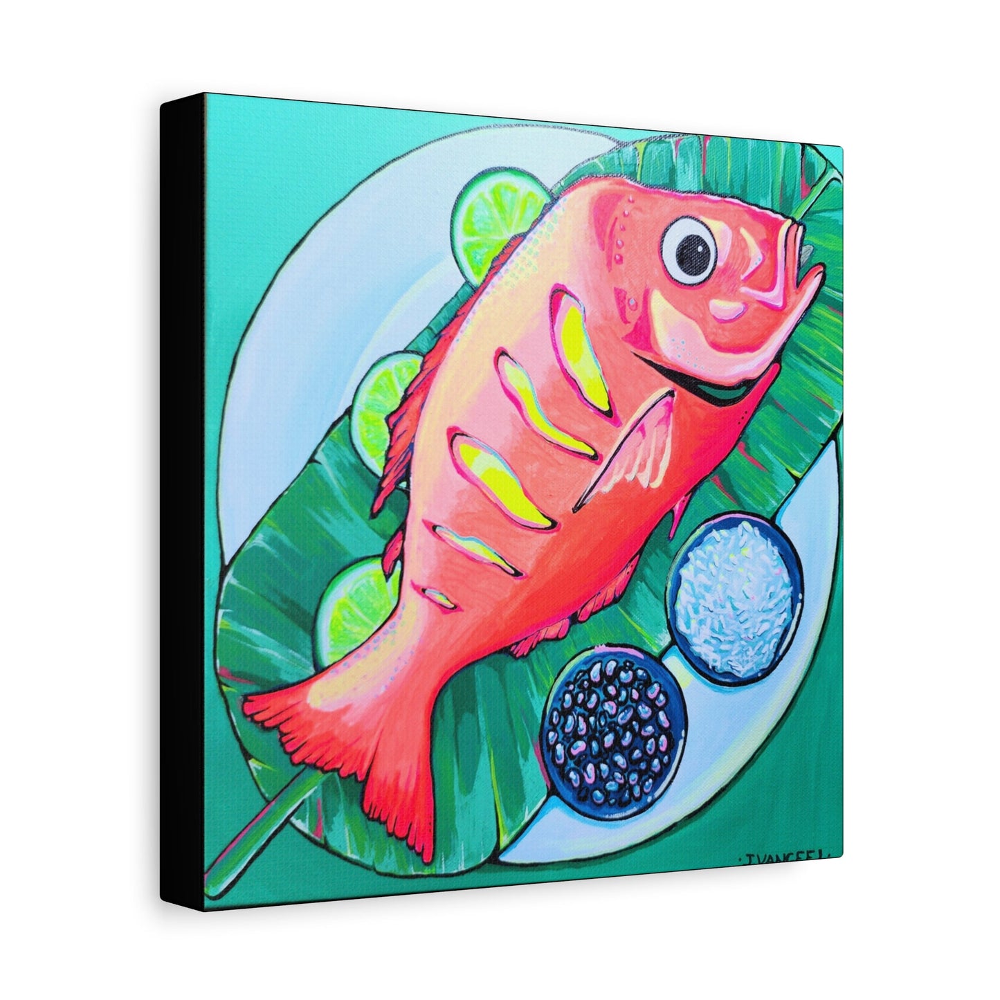 Neon Fried Fish Canvas Print, Original Artist Design, Home Decor, Wall Art