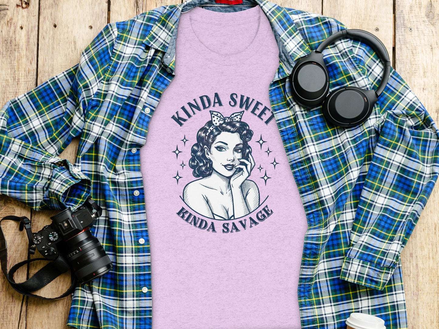 Kinda Sweet Kinda Savage Pinup Girl Stylish Design T-Shirt