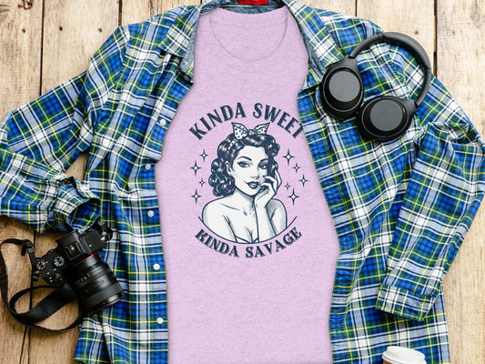 Kinda Sweet Kinda Savage Pinup Girl Stylish Design T-Shirt