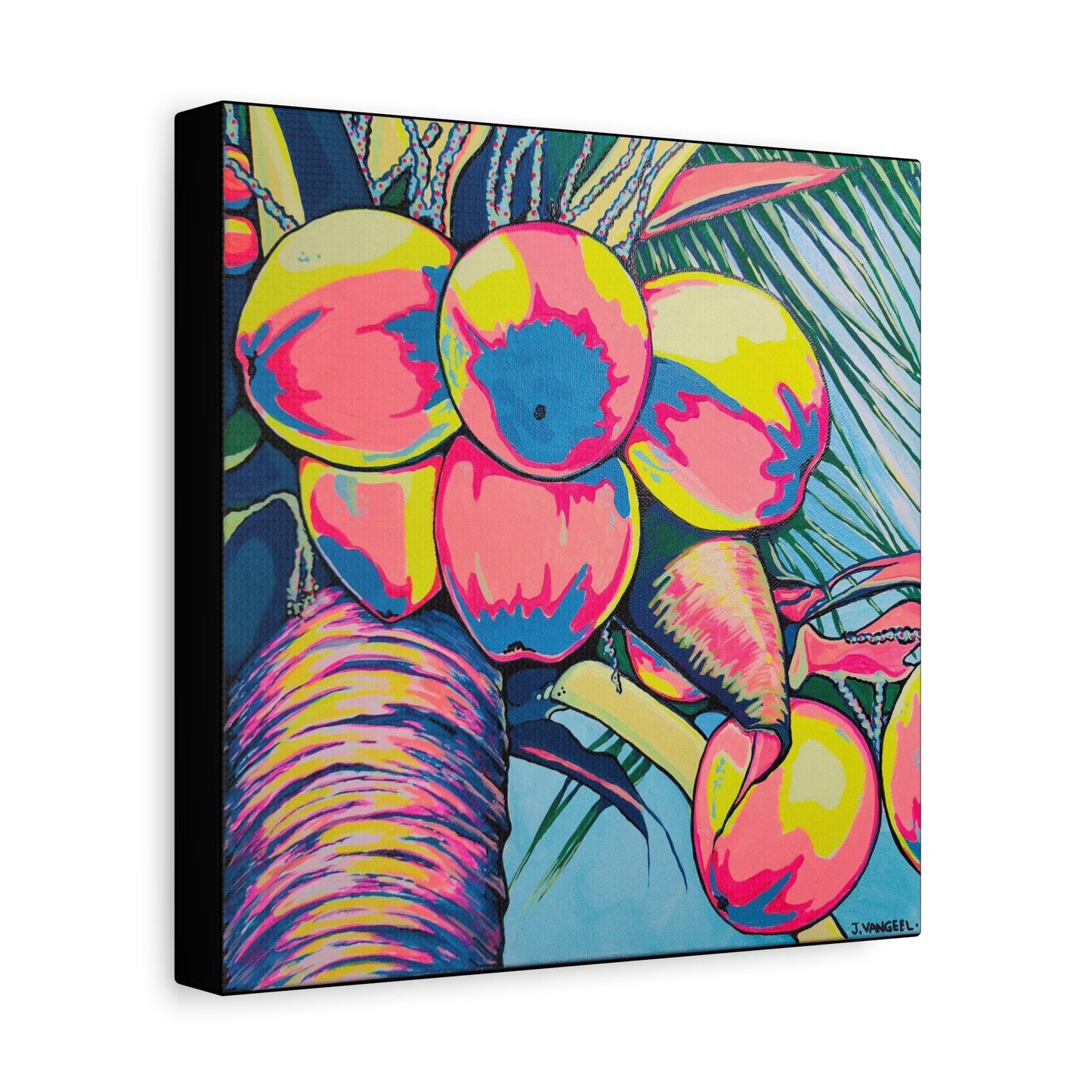 Neon Coconuts Canvas Print, Original Artist Design, Home Decor Wall Art