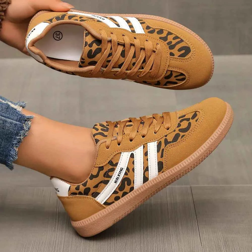 Leopard Round Toe Lace Up Sneakers
