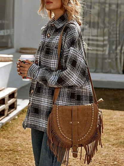 Plaid Button Up Long Sleeve Shacket