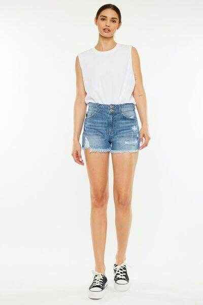 Kancan Full Size High Rise Raw Hem Denim Shorts for Women