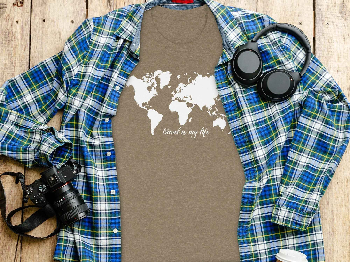 World Map Travel is My Life Graphic Design T-Shirt
