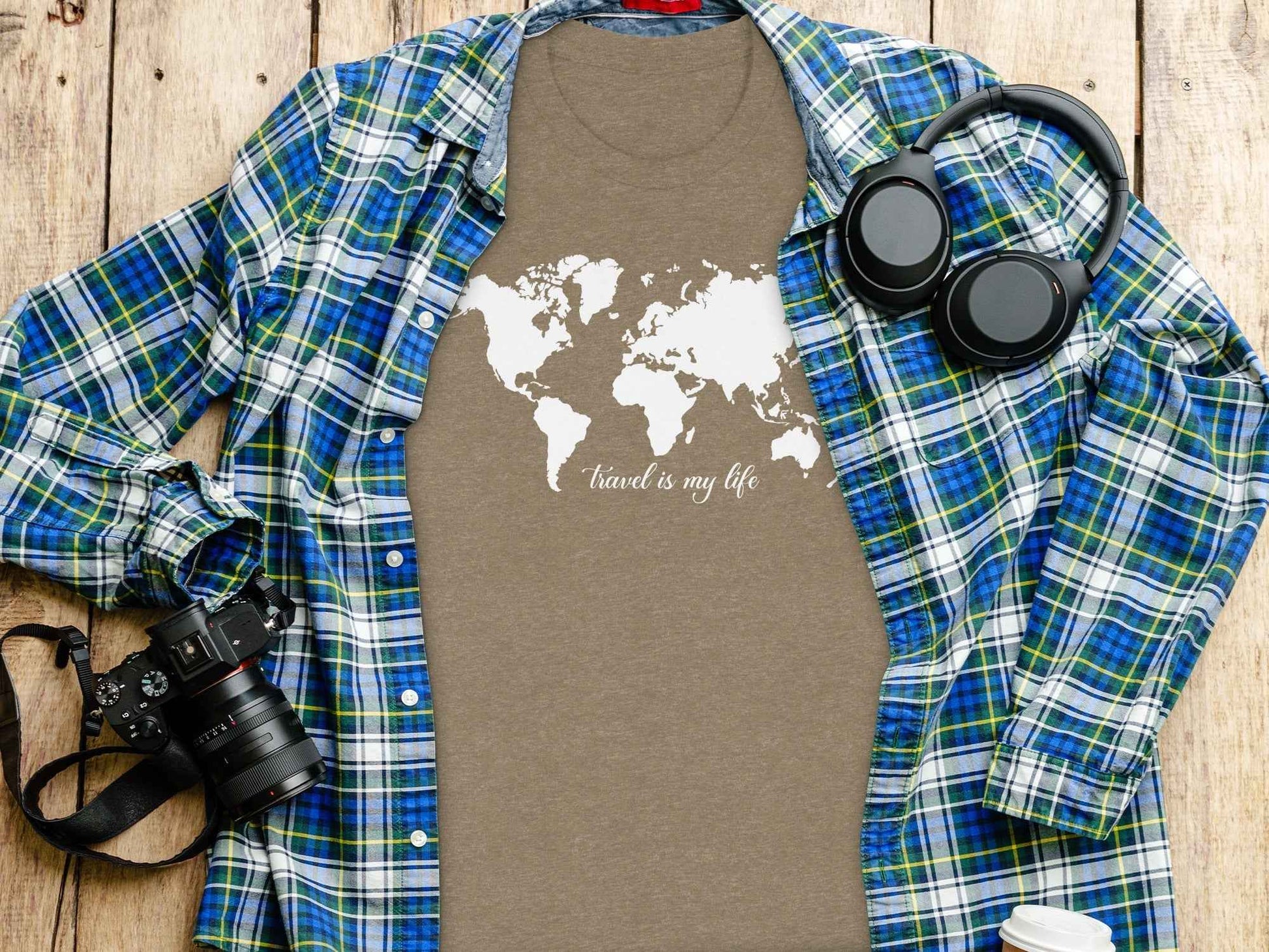 World Map Travel is My Life Graphic Design T-Shirt