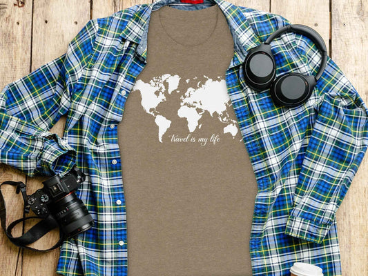 World Map Travel is My Life Graphic Design T-Shirt