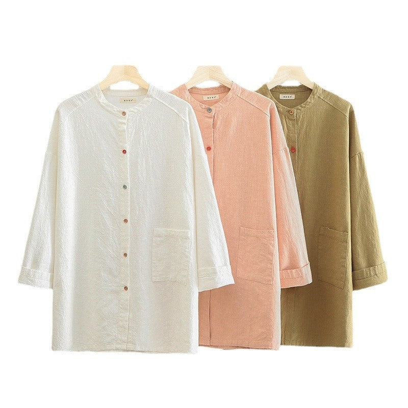 Relaxed Linen Cotton Solid Color Cardigan