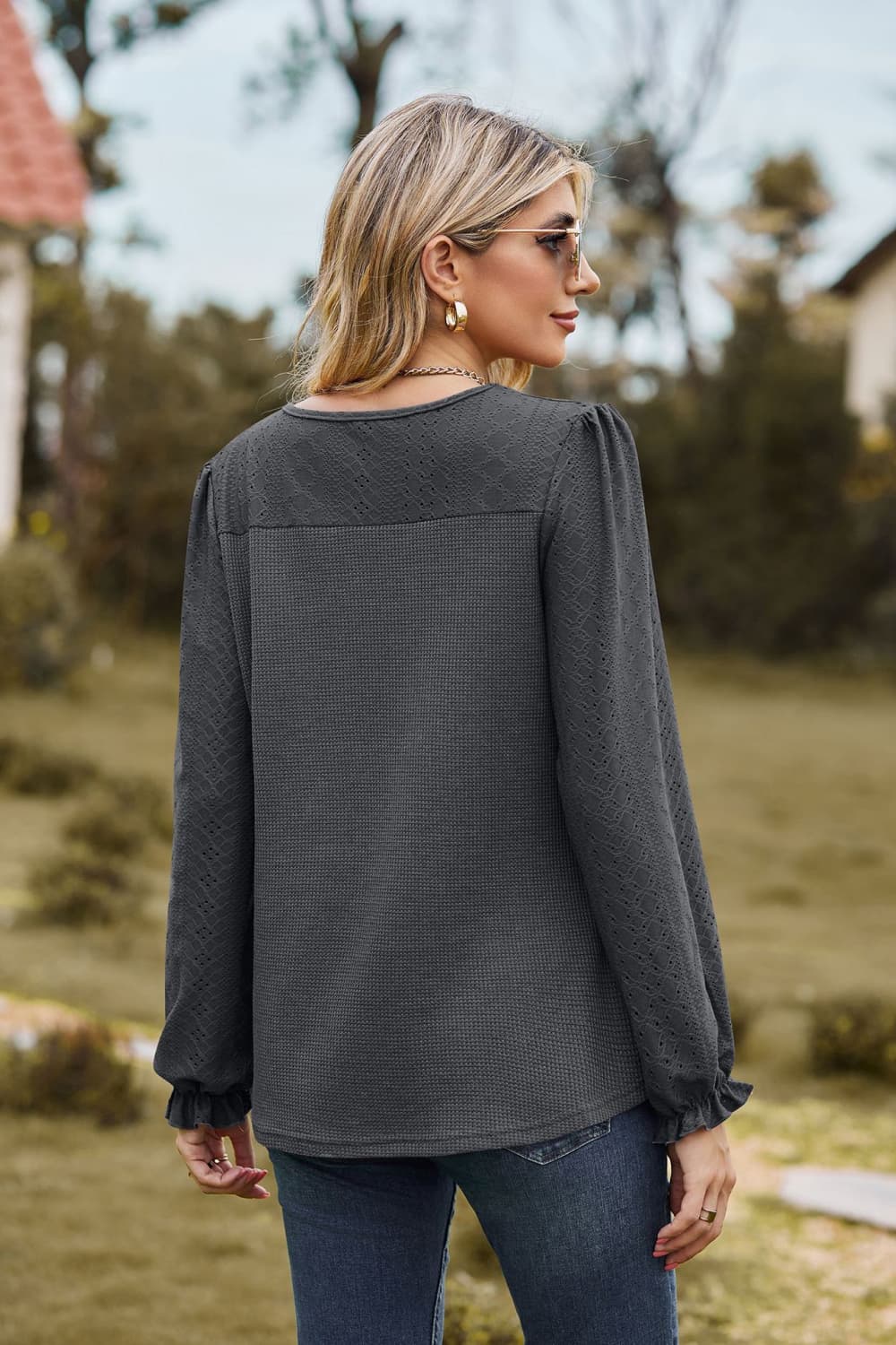 Avery Round Neck Puff Sleeve Blouse
