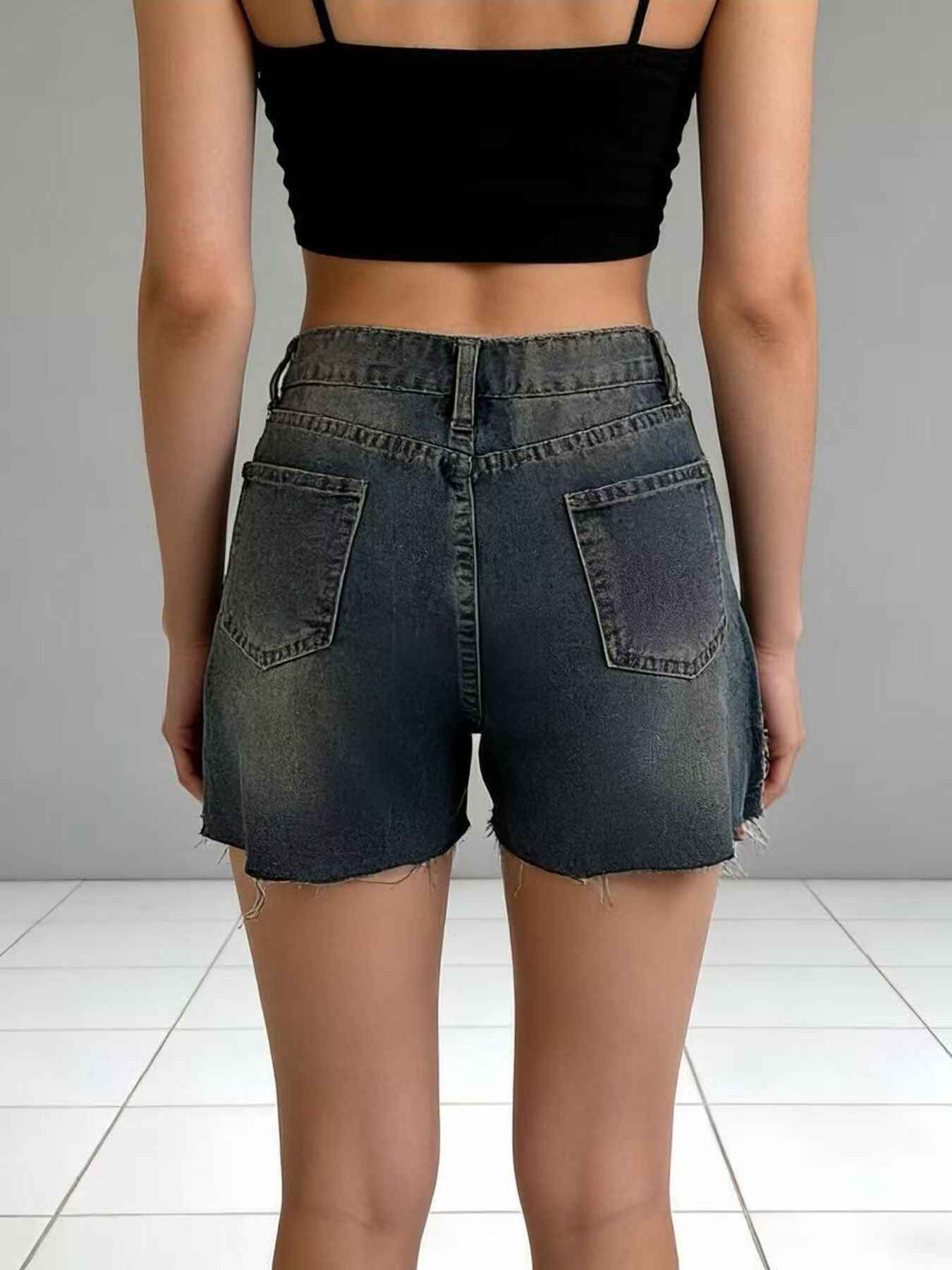 Distressed Slit Denim Shorts