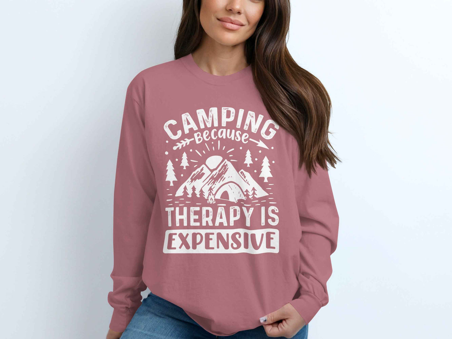 Camping Because Therapy is Expensive Outdoor Long Sleeve T-Shirt