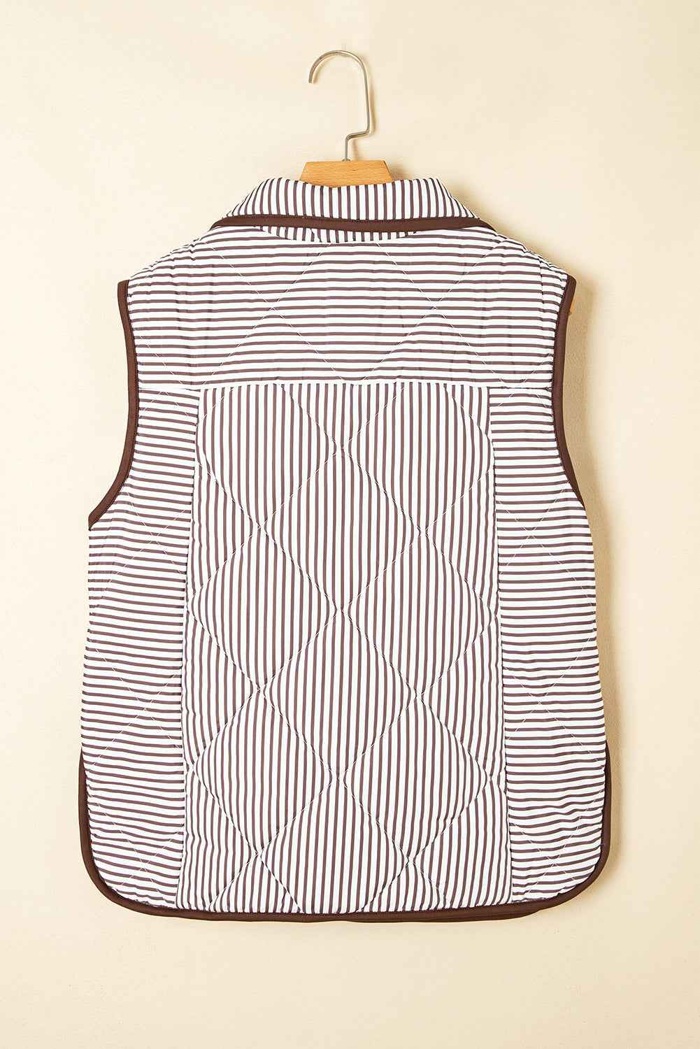 Skylar Striped Snap Button Scalloped Hem Winter Vest  - Brown