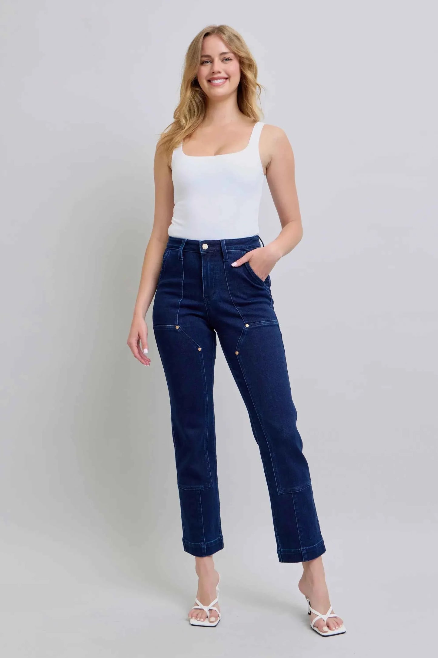 Judy Blue High Rise Straight Leg Jeans–Star Studded Plus Sizes