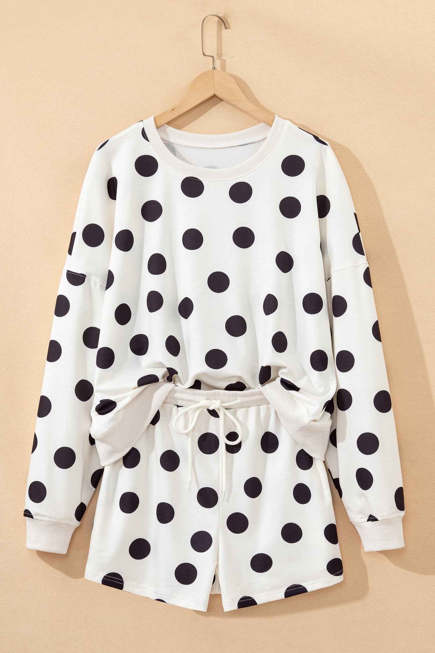 Kaylee Polka Dot Print Pullover Shorts Set - Cream