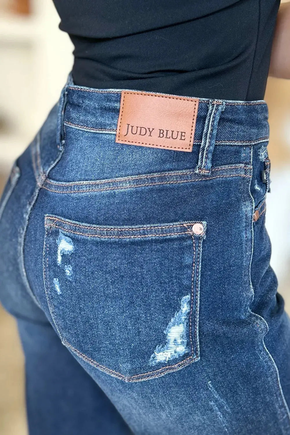 Full Size High Waist Rigid Magic Heavy Destroy Straight Judy Blue Jeans