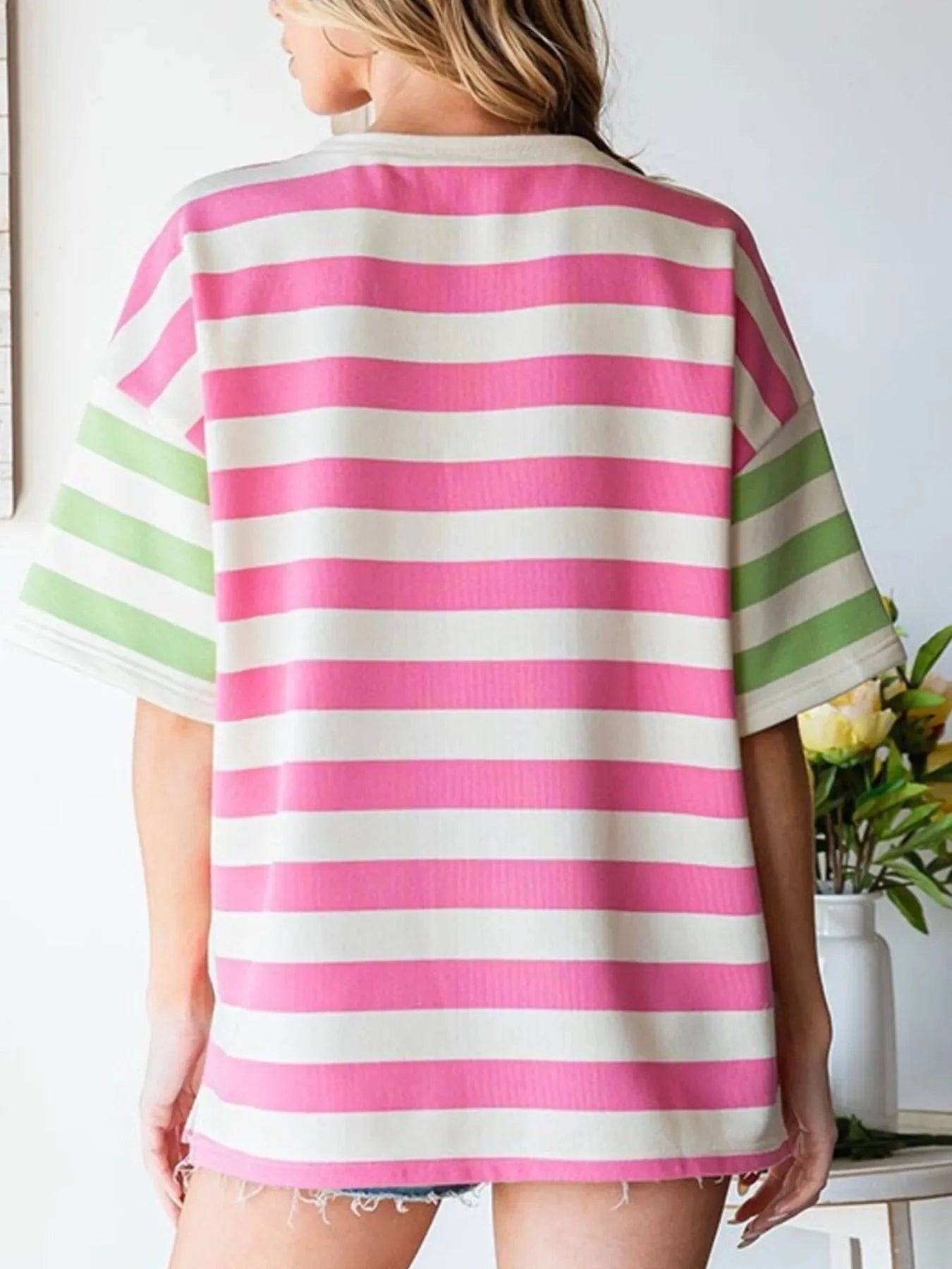 Striped Short Sleeve Oversized Womens T Shirt