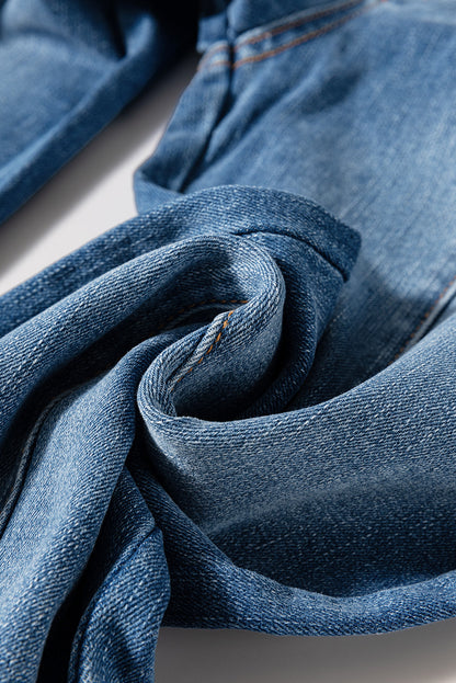 Sail Blue High Waist Jeans With Button Fly And Raw Hem