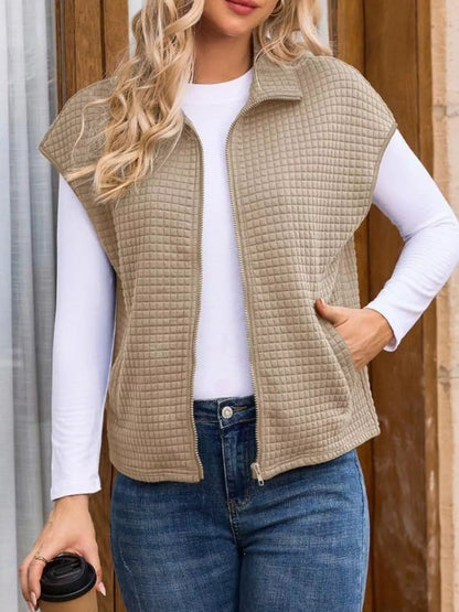 Ribbed Texture Lightweight Zip-Up Vest Coat - 3 Color Options