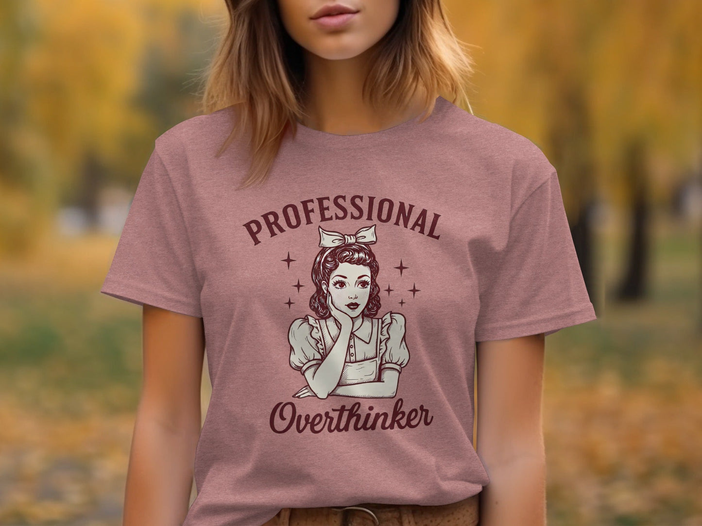 Professional Overthinker Cute Retro Girl Illustration T-Shirt
