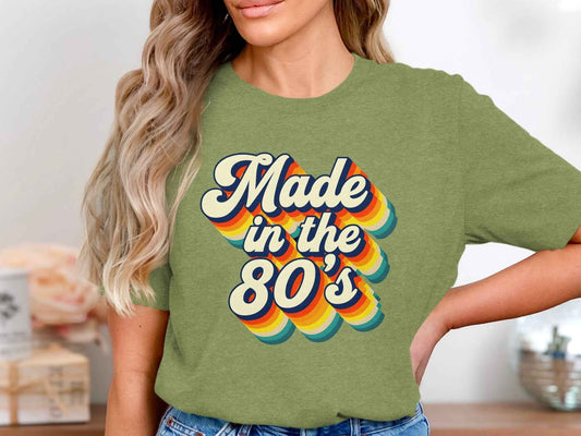 Awesome Made In The Eighties Rainbow Stripes Design T-Shirt