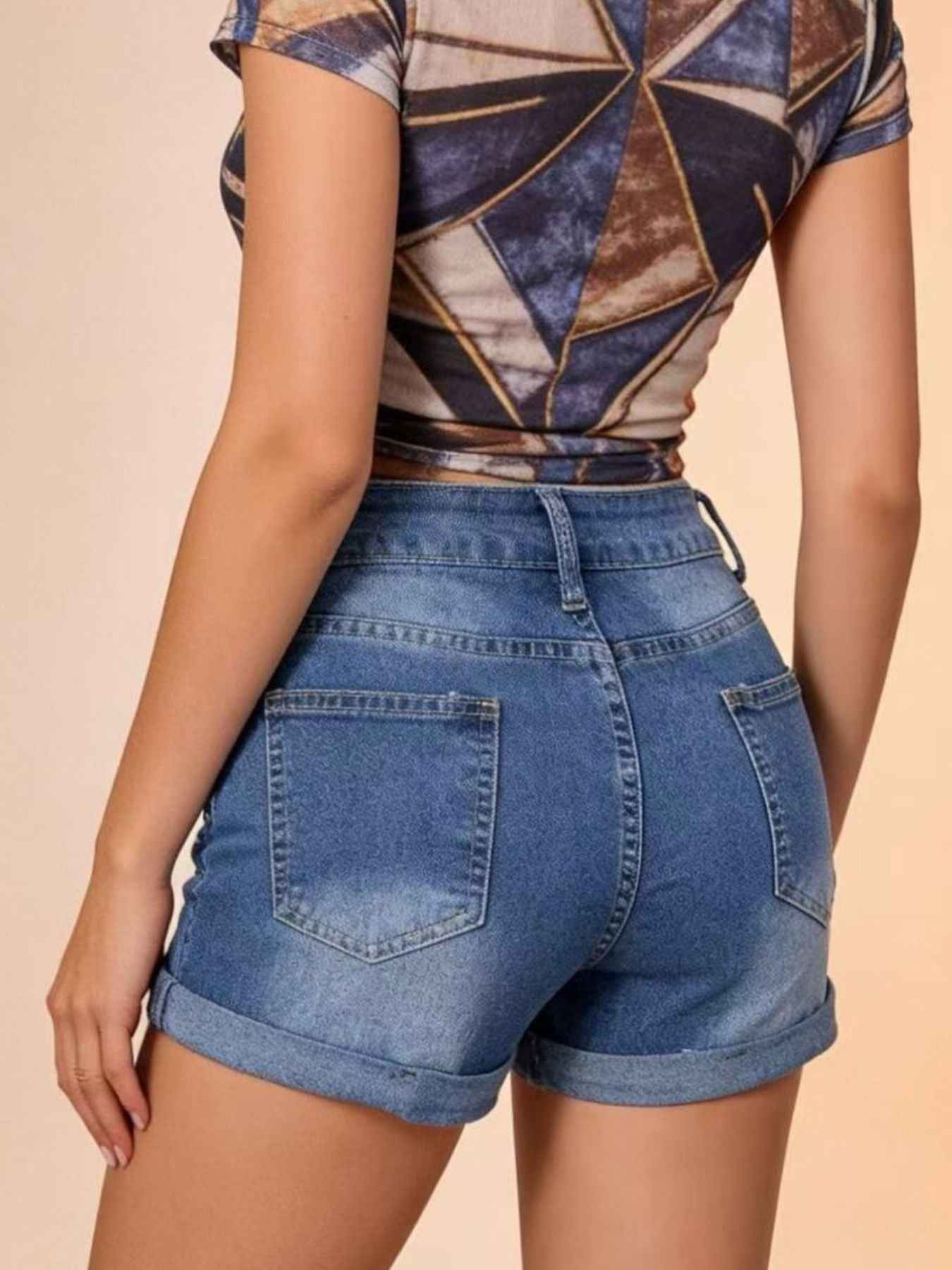 Distressed High-Waisted Denim Shorts