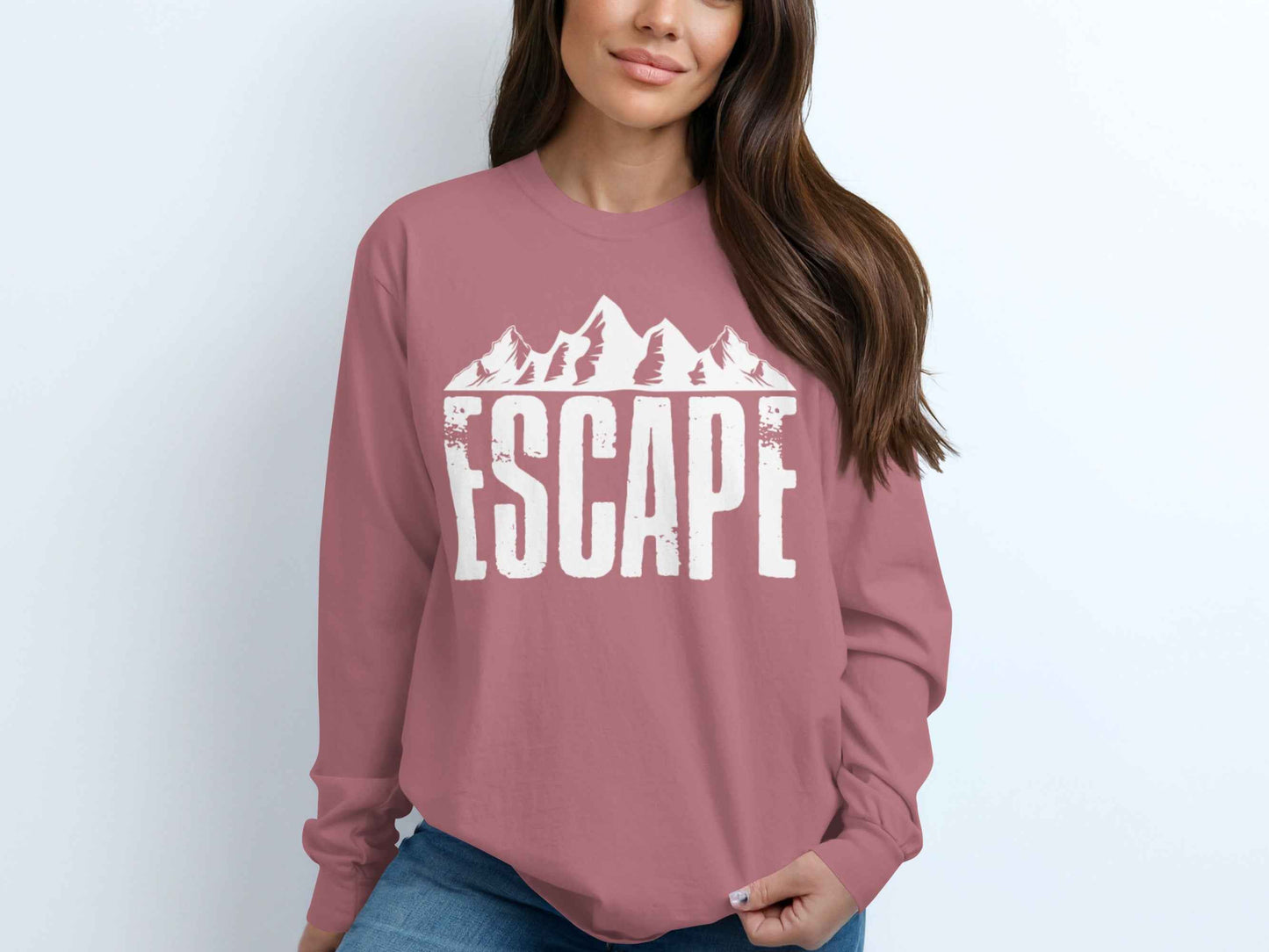 Escape to Nature with Mountain Graphic Art Long Sleeve T-Shirt