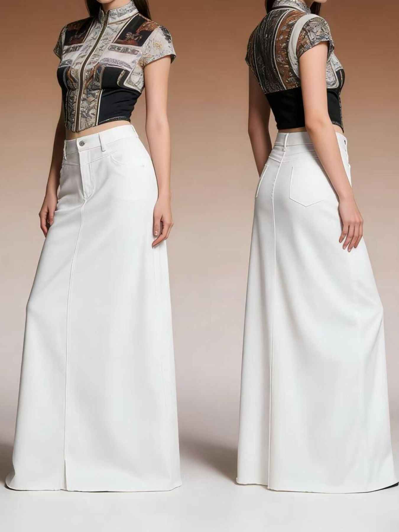 Raw Hem Maxi Denim Skirt