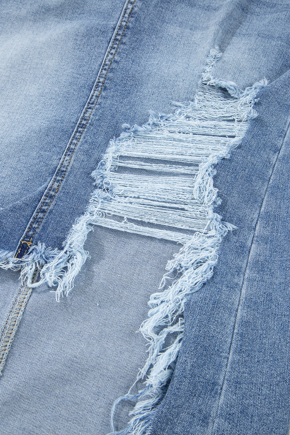 Myosotis Distressed Hem Denim Midi Skirt Irregular Look