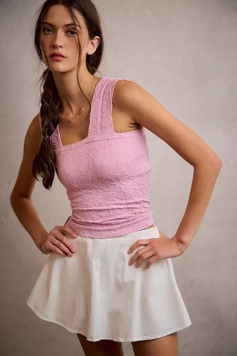 White Denim Bubble Skort with Smocked Back Waist by SO ME