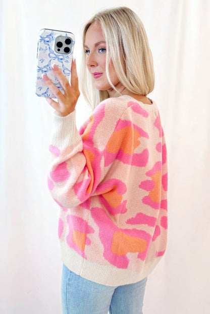 Sachet Pink Cheetah Colorblock Sweater Long Sleeve Cozy
