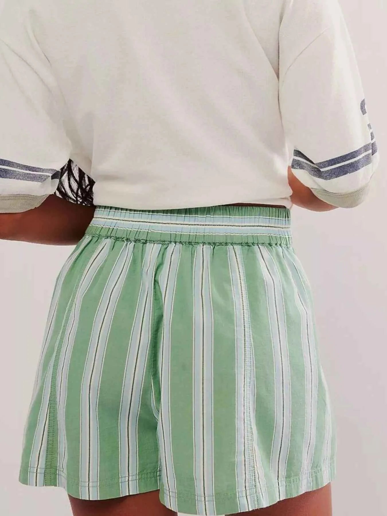 Striped Elastic Waist Casual Shorts