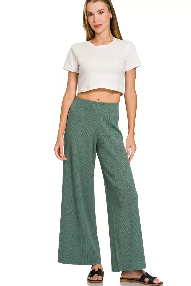 Ash Jade Ribbed Viscose Sweater Top & Pants Set by Zenana