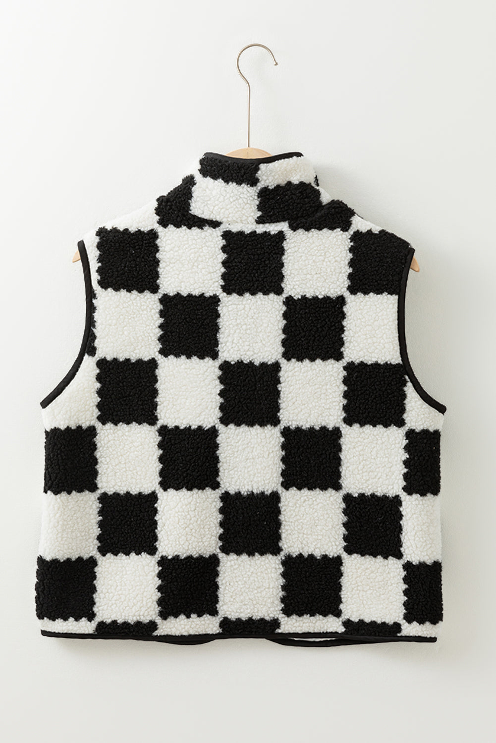 Checkered Sherpa Collared Jacket Vest