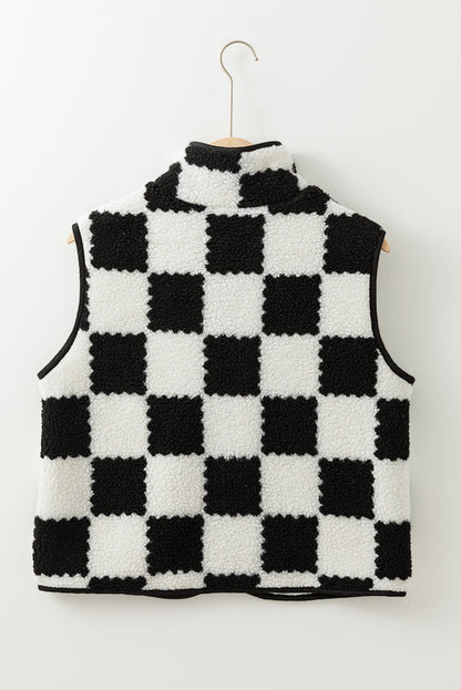 Checkered Sherpa Collared Jacket Vest