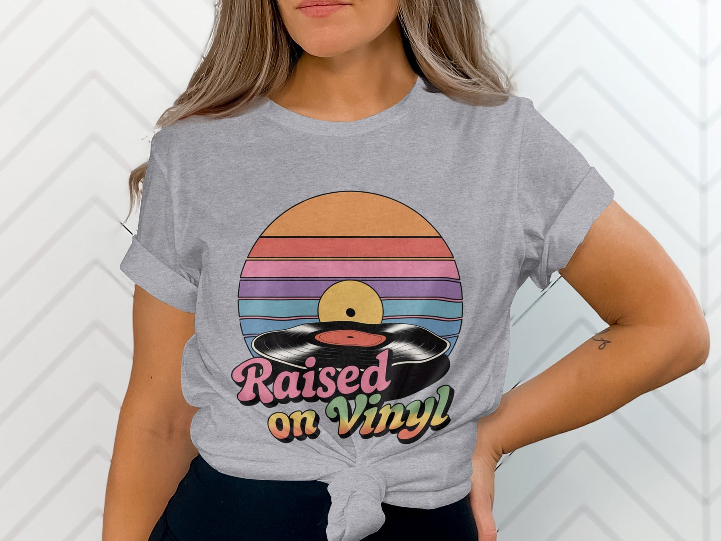 Raised On Vinyl Vintage Retro Style Design Graphic T-Shirt