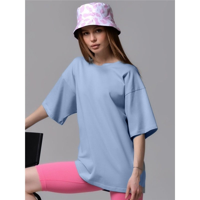 Casual Loose Fit Crewneck Short Sleeve Cotton T-Shirt in Solid Color