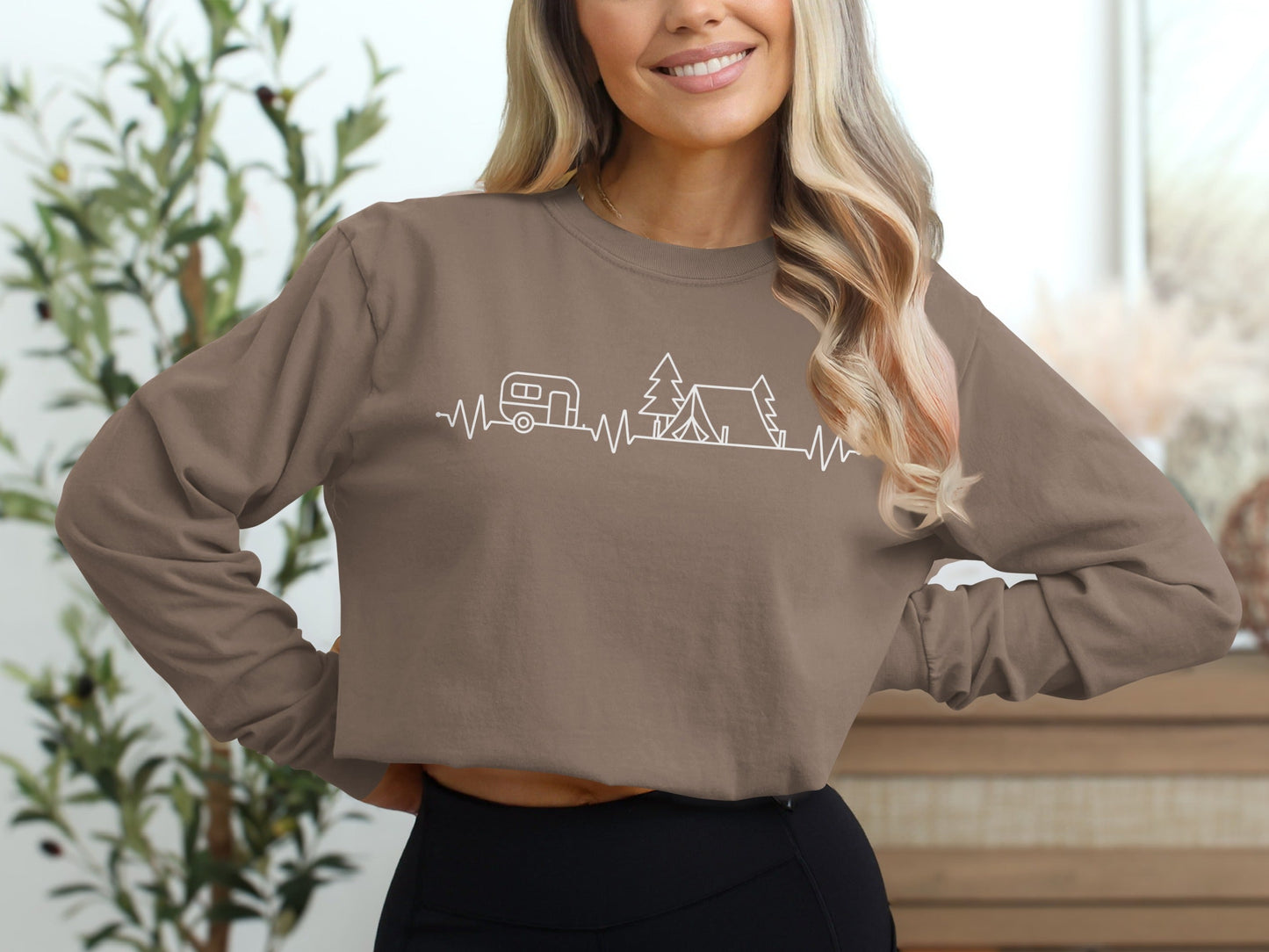Camping Heartbeat Caravan Tent Adventure Time Long Sleeve T-Shirt