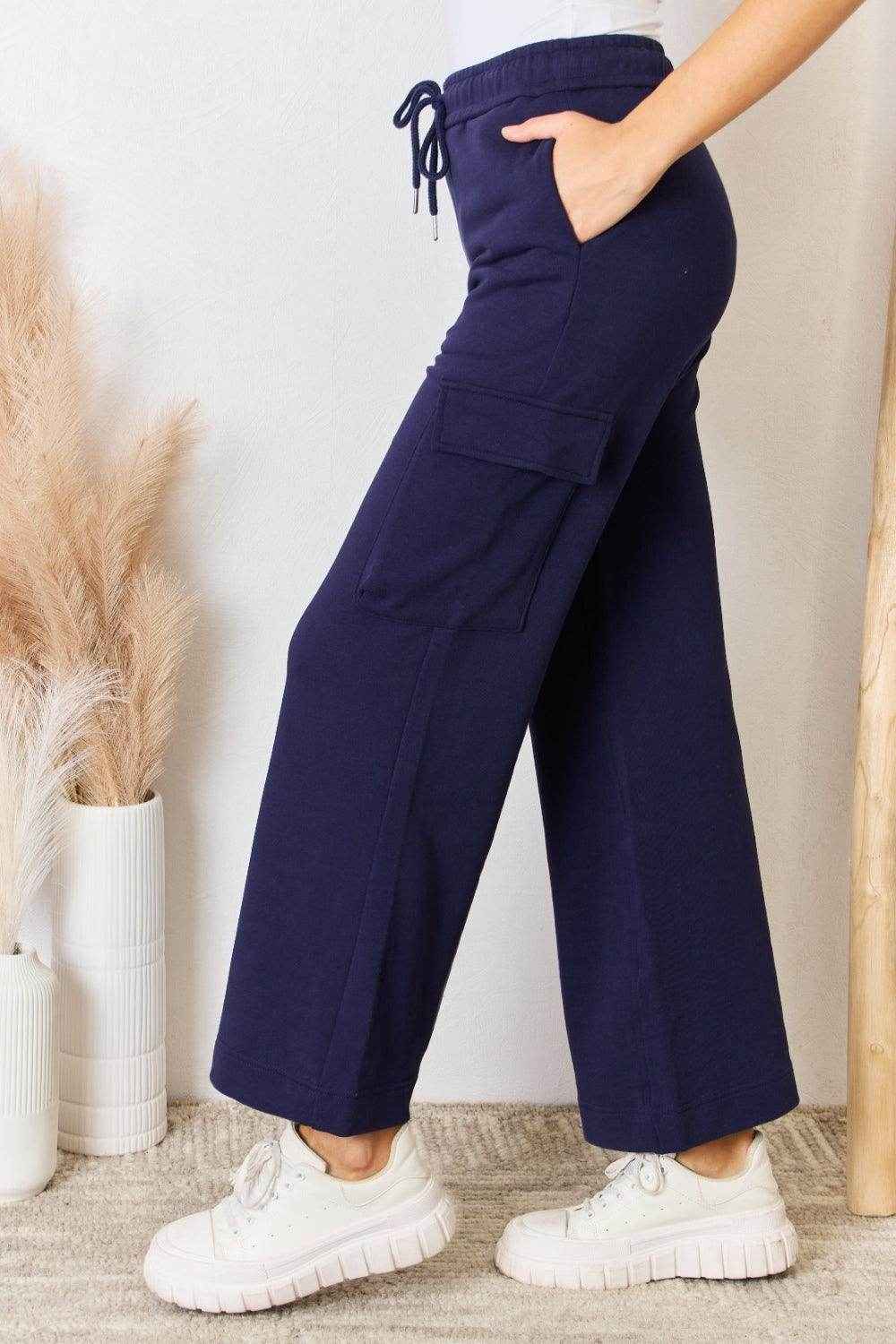 RISEN Drawstring Relaxed Cargo Wide Leg Pants for Women