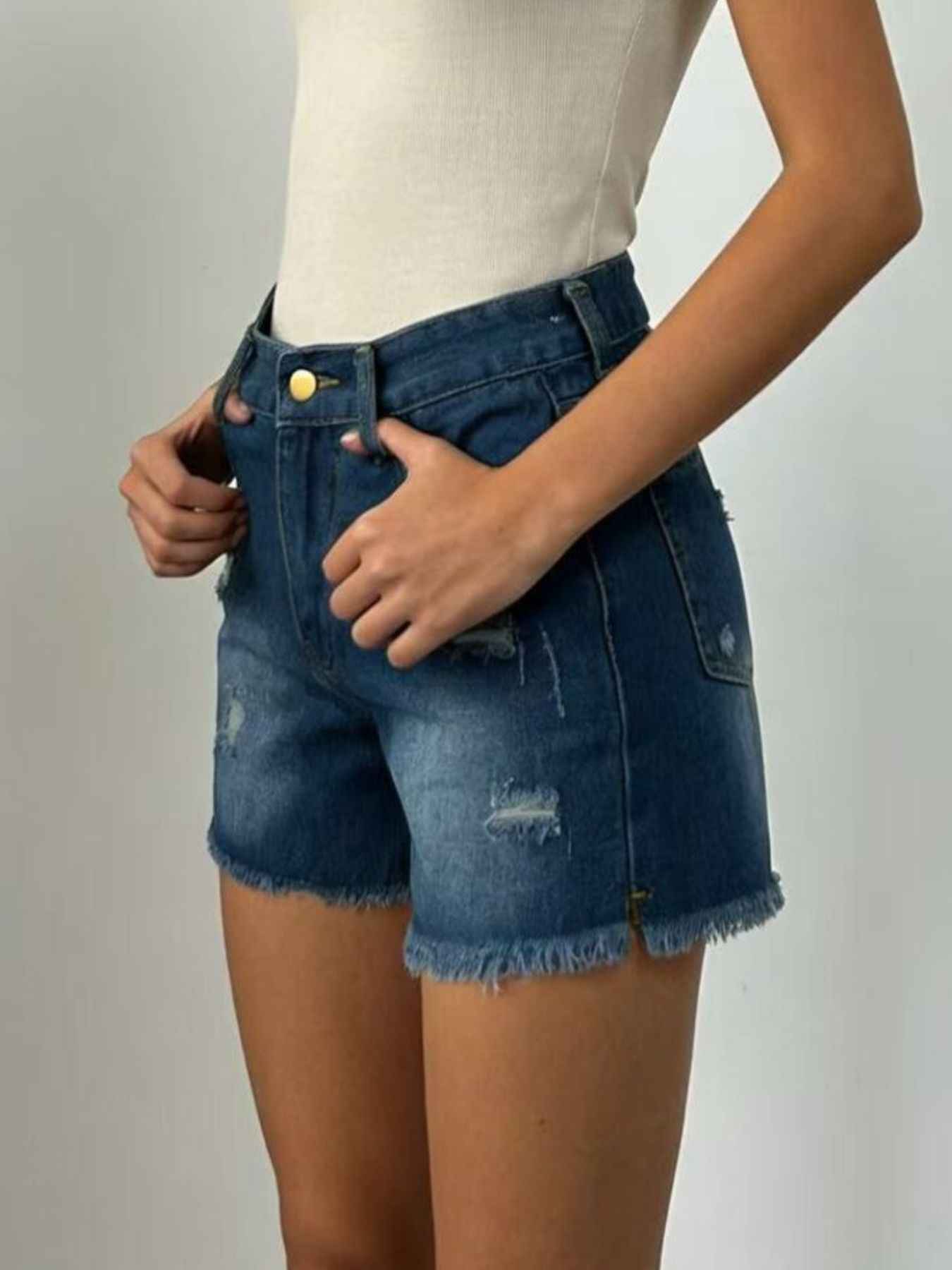 Distressed Frayed Hem Denim Shorts