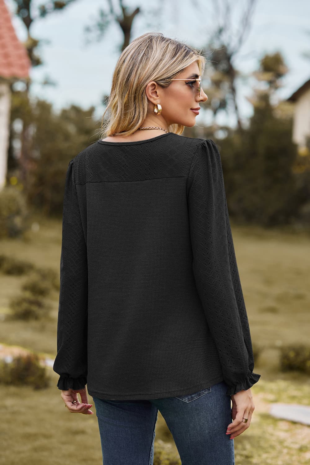 Avery Round Neck Puff Sleeve Blouse