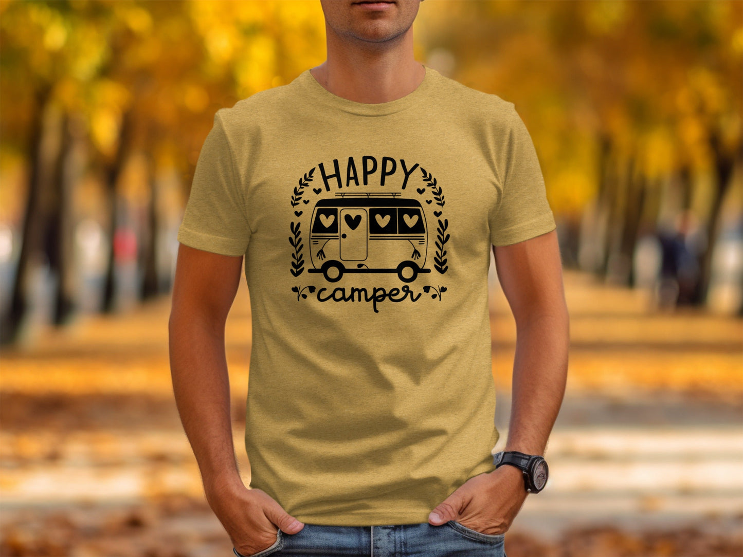 Happy Camper Campervan Love Hearts Outdoor Trip Design T-Shirt